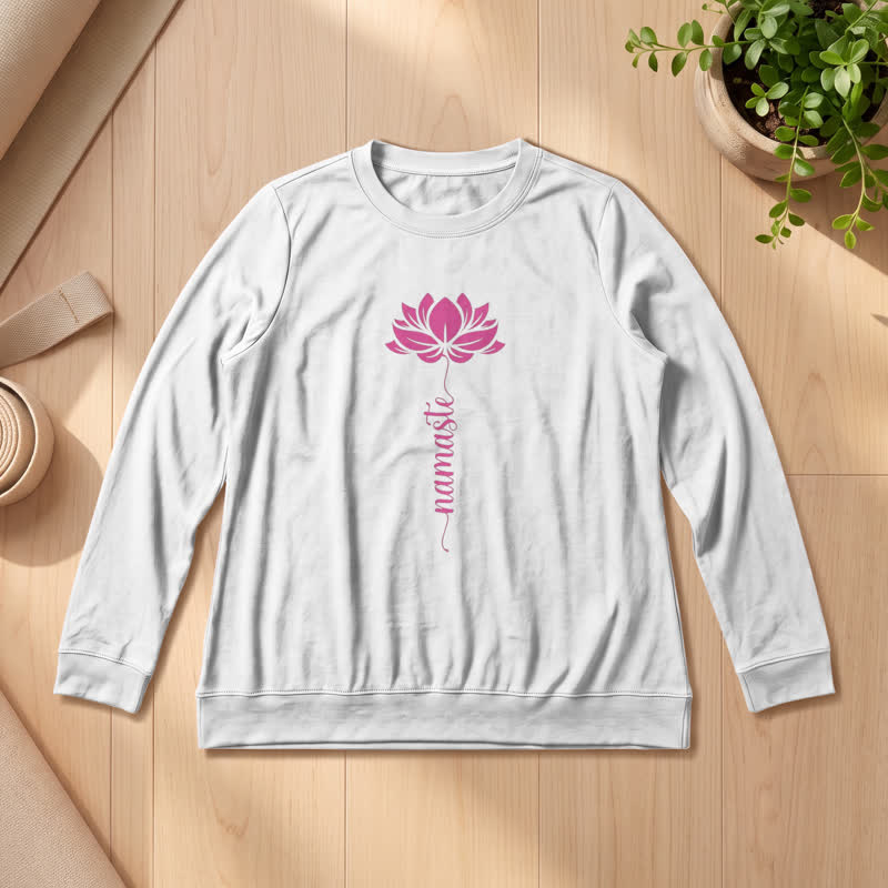 Chemise à manches longues pour femme Olivenorma en mélange de coton doux et imprimé lotus Namaste - Blanc - 2XL - image 3