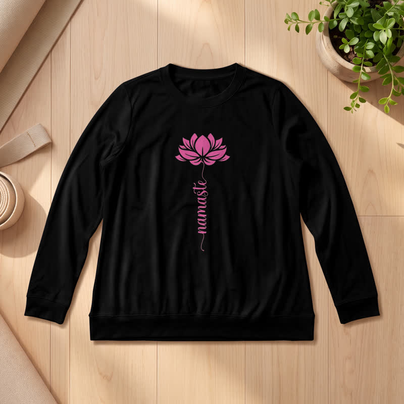 Chemise à manches longues pour femme Olivenorma en mélange de coton doux et imprimé lotus Namaste - Noir - 2XL - image 6