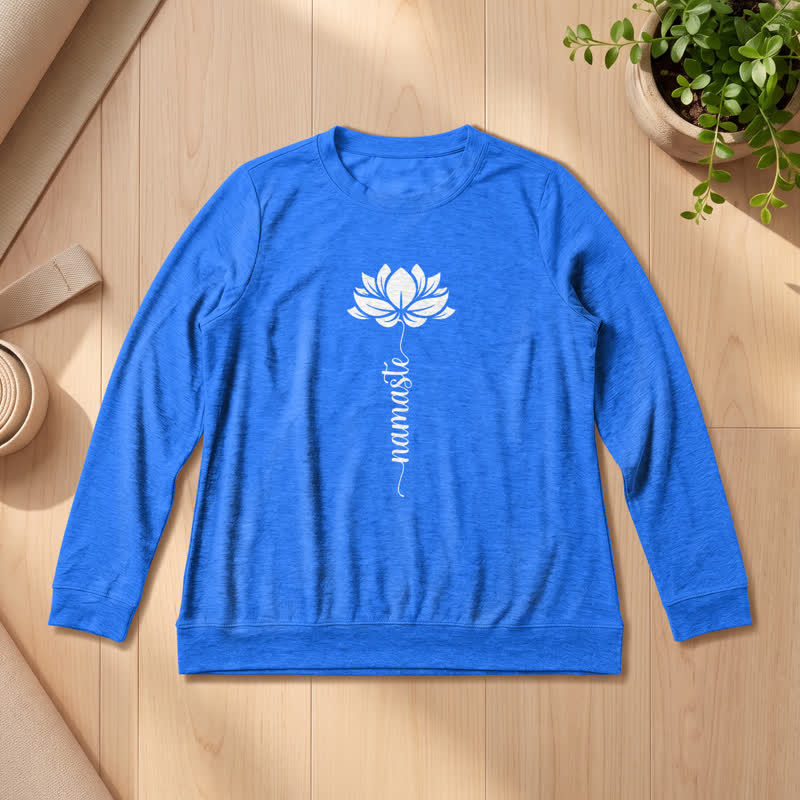 Chemise à manches longues pour femme Olivenorma en mélange de coton doux et imprimé lotus Namaste - Bleu vintage - 2XL - image 15