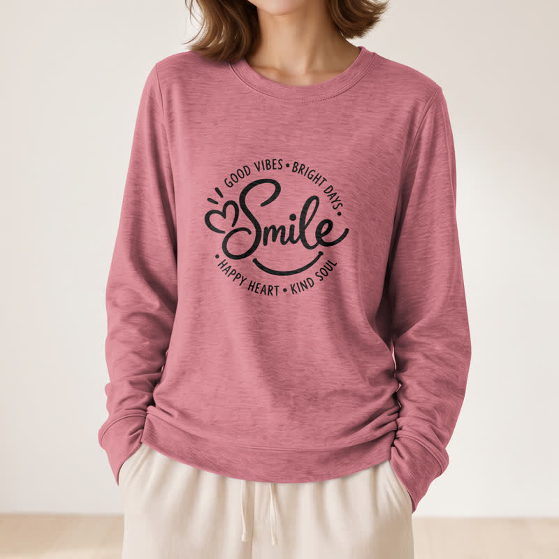 Chemise à manches longues pour femme Olivenorma en mélange de coton doux avec imprimé citation souriante - Or rose - 2XL - image 9