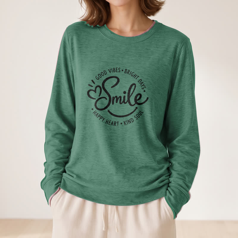 Chemise à manches longues pour femme Olivenorma en mélange de coton doux avec imprimé citation souriante - Vert vintage - 2XL - image 21