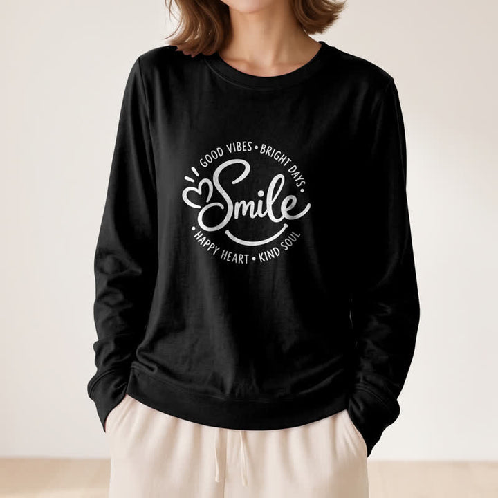 Chemise à manches longues pour femme Olivenorma en mélange de coton doux avec imprimé citation souriante - Noir - 2XL - image 6