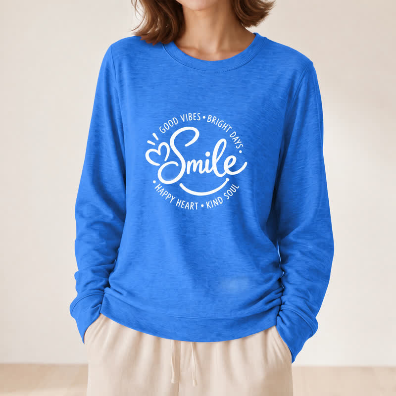 Chemise à manches longues pour femme Olivenorma en mélange de coton doux avec imprimé citation souriante - Bleu vintage - 2XL - image 15