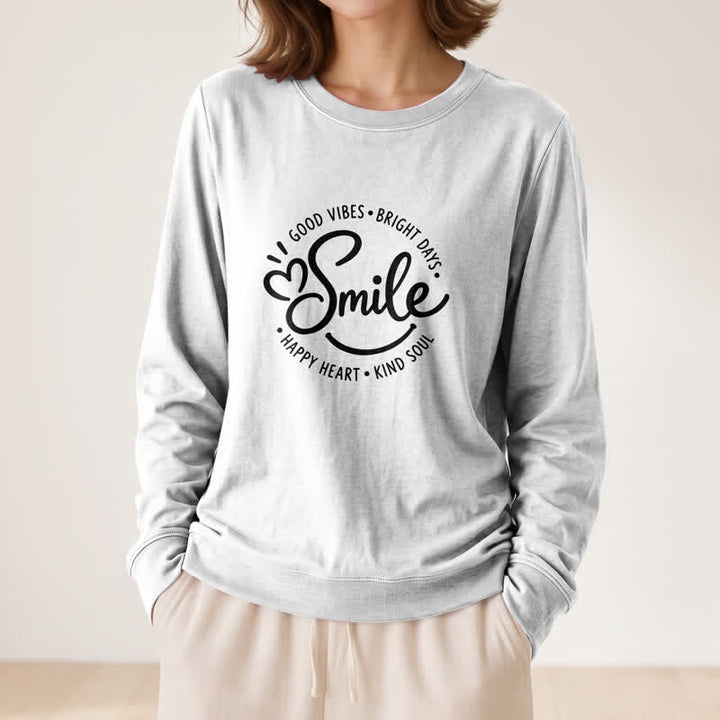 Chemise à manches longues pour femme Olivenorma en mélange de coton doux avec imprimé citation souriante - Blanc - 2XL - image 3