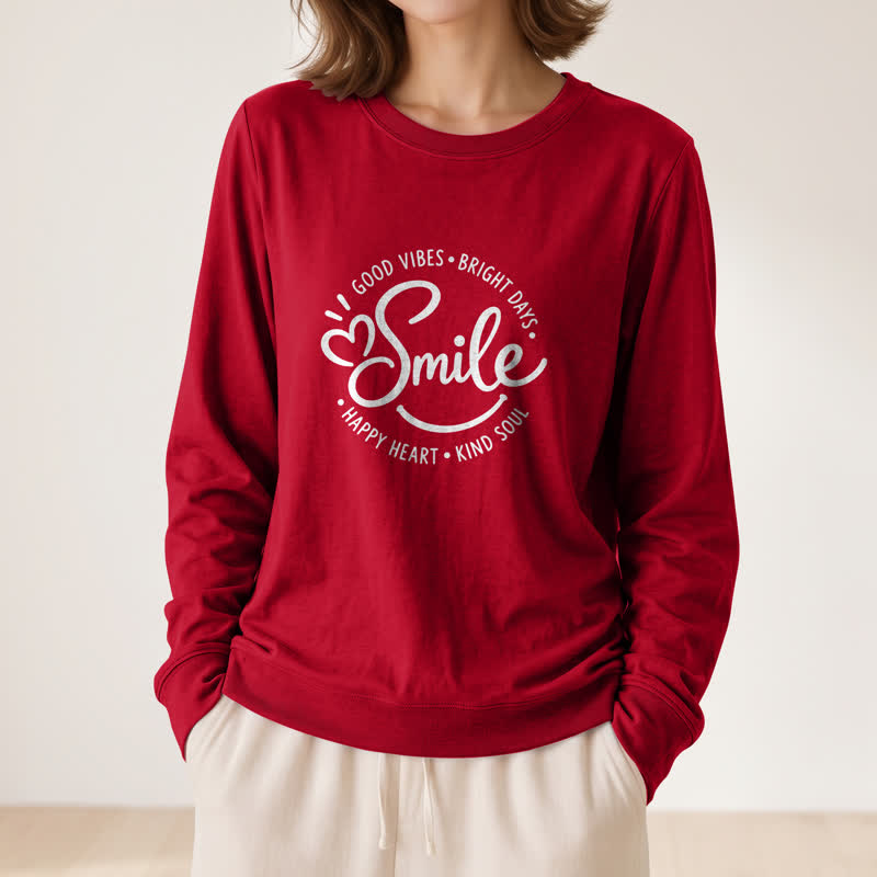 Chemise à manches longues pour femme Olivenorma en mélange de coton doux avec imprimé citation souriante - Vin - 2XL - image 30