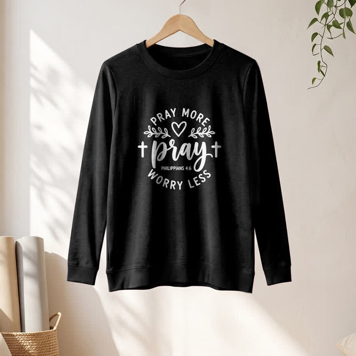 T-shirt à manches longues pour femme Olivenorma en mélange de coton doux, imprimé « Priez plus, inquiètez moins ». - image 7