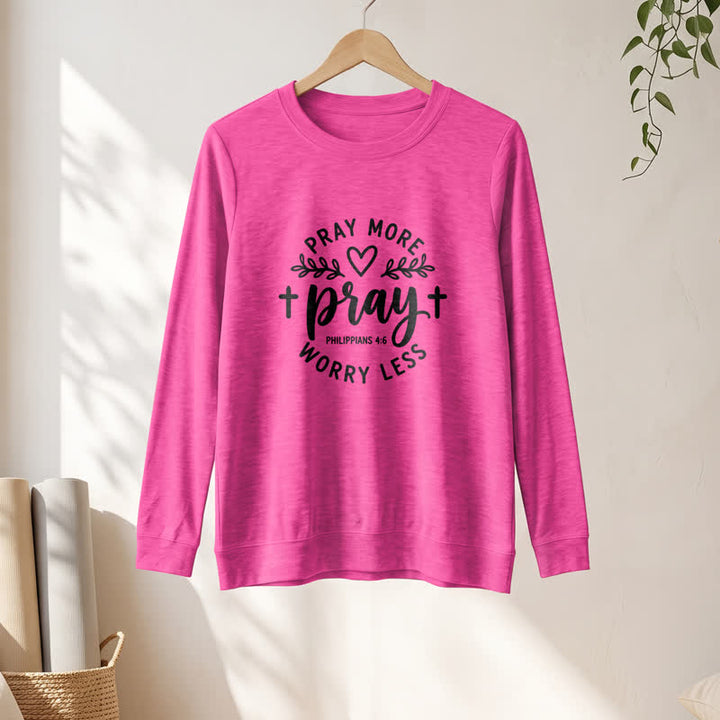 T-shirt à manches longues pour femme Olivenorma en mélange de coton doux, imprimé « Priez plus, inquiètez moins ». - image 22