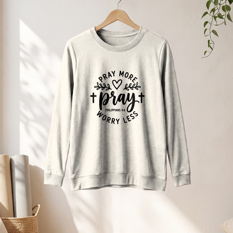 T-shirt à manches longues pour femme Olivenorma en mélange de coton doux, imprimé « Priez plus, inquiètez moins ». - image 13