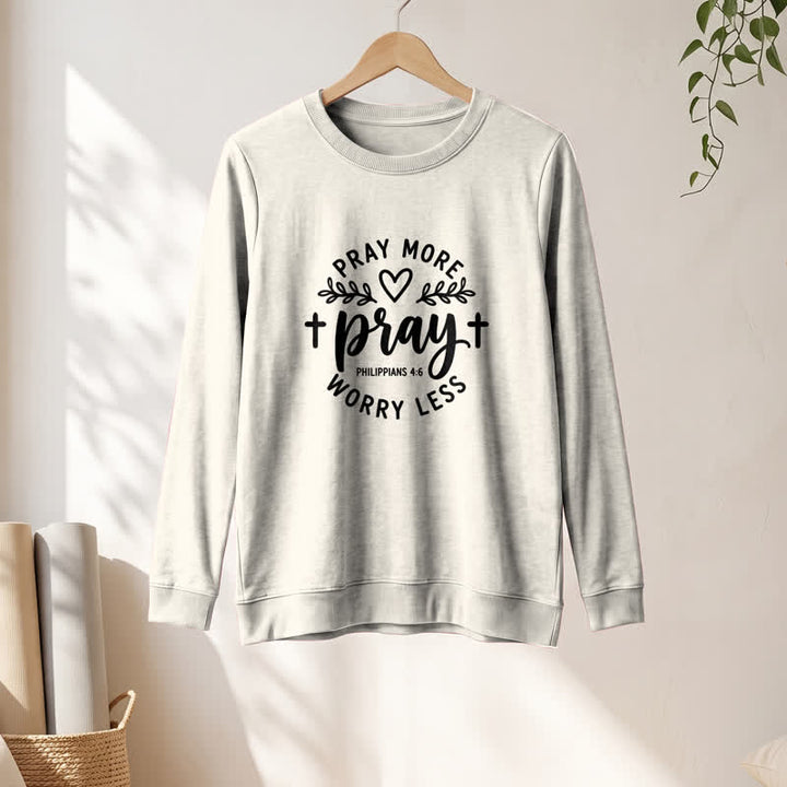 T-shirt à manches longues pour femme Olivenorma en mélange de coton doux, imprimé « Priez plus, inquiètez moins ». - image 13