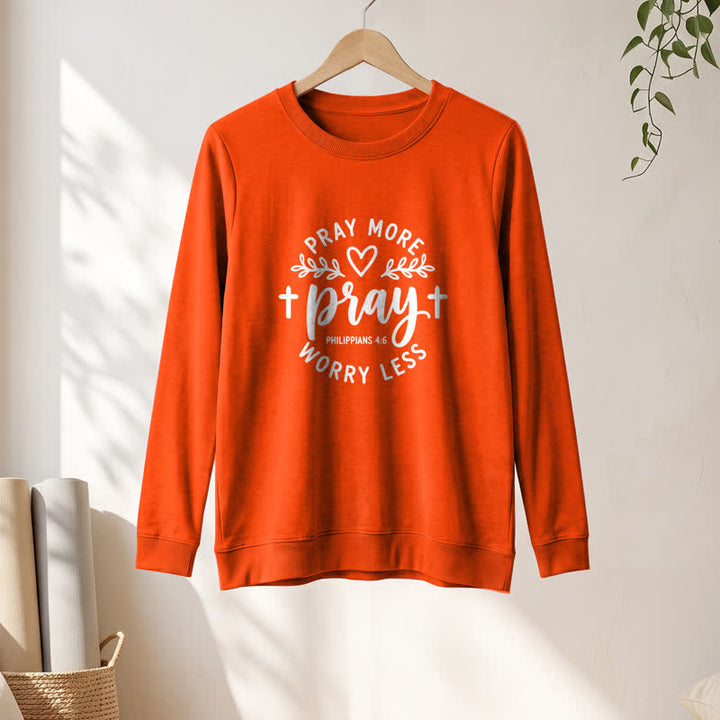T-shirt à manches longues pour femme Olivenorma en mélange de coton doux, imprimé « Priez plus, inquiètez moins ». - image 31