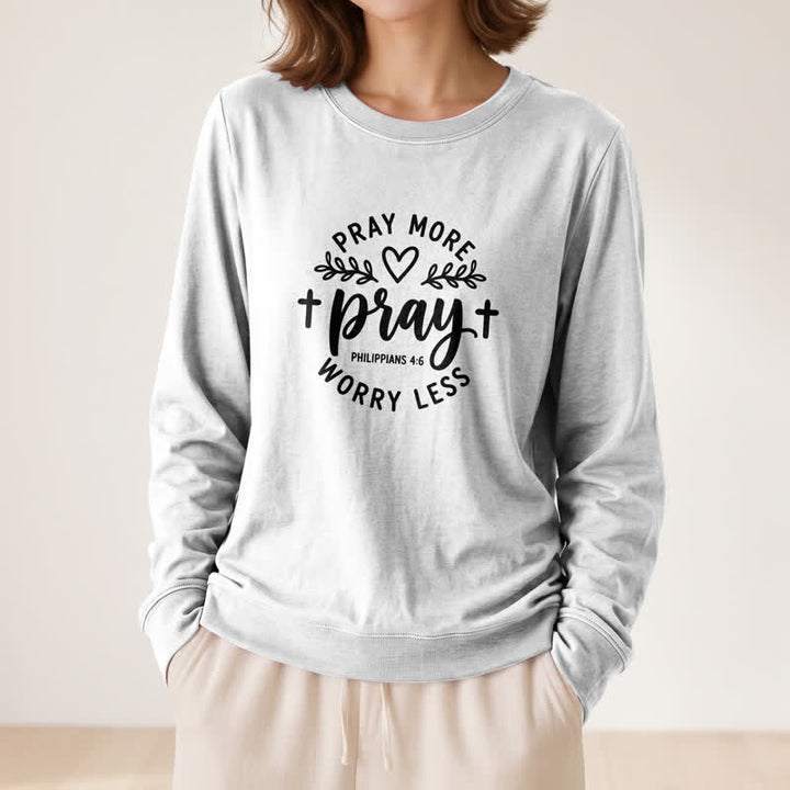 T-shirt à manches longues pour femme Olivenorma en mélange de coton doux, imprimé « Priez plus, inquiètez moins ». - image 5