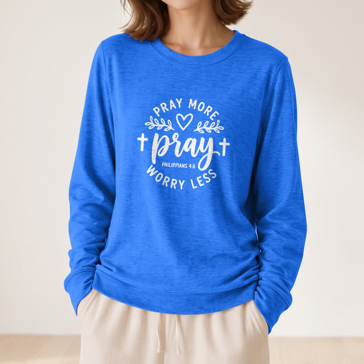 T-shirt à manches longues pour femme Olivenorma en mélange de coton doux, imprimé « Priez plus, inquiètez moins ». - image 20
