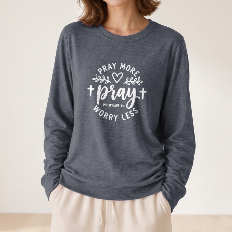 T-shirt à manches longues pour femme Olivenorma en mélange de coton doux, imprimé « Priez plus, inquiètez moins ». - image 17