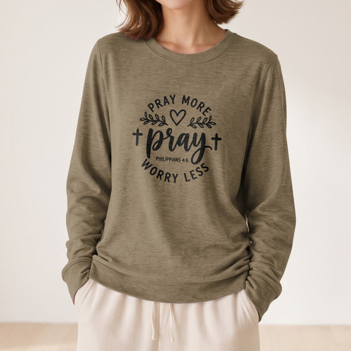 T-shirt à manches longues pour femme Olivenorma en mélange de coton doux, imprimé « Priez plus, inquiètez moins ». - image 29