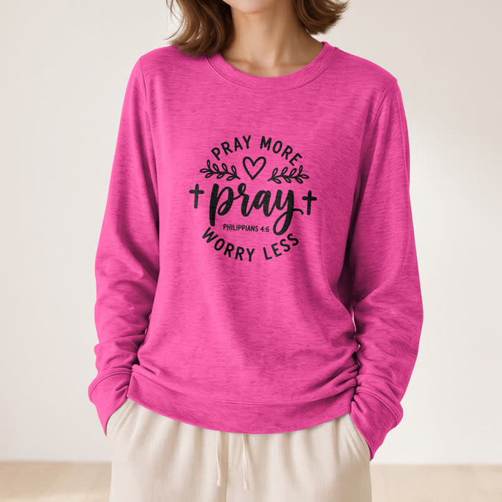 T-shirt à manches longues pour femme Olivenorma en mélange de coton doux, imprimé « Priez plus, inquiètez moins ». - image 23
