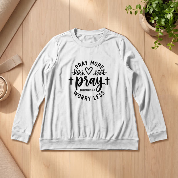T-shirt à manches longues pour femme Olivenorma en mélange de coton doux, imprimé « Priez plus, inquiètez moins ». - Blanc - 2XL - image 3