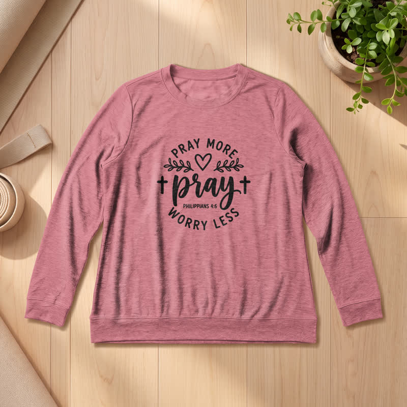 T-shirt à manches longues pour femme Olivenorma en mélange de coton doux, imprimé « Priez plus, inquiètez moins ». - image 10