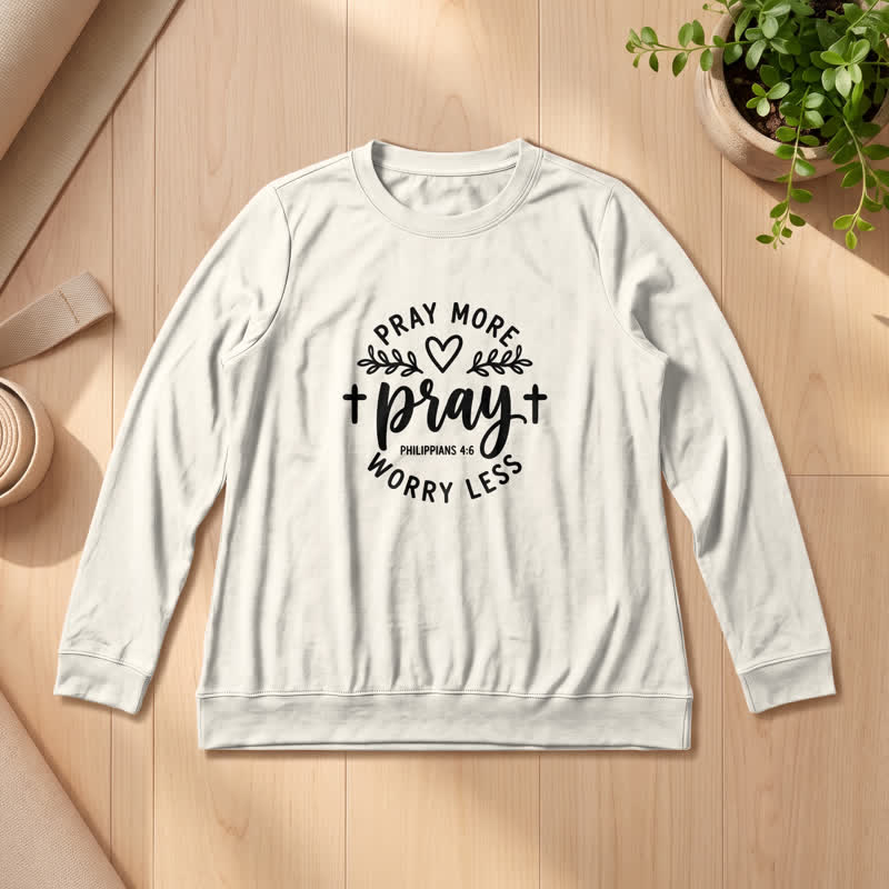 T-shirt à manches longues pour femme Olivenorma en mélange de coton doux, imprimé « Priez plus, inquiètez moins ». - Couleur sable - 2XL - image 12