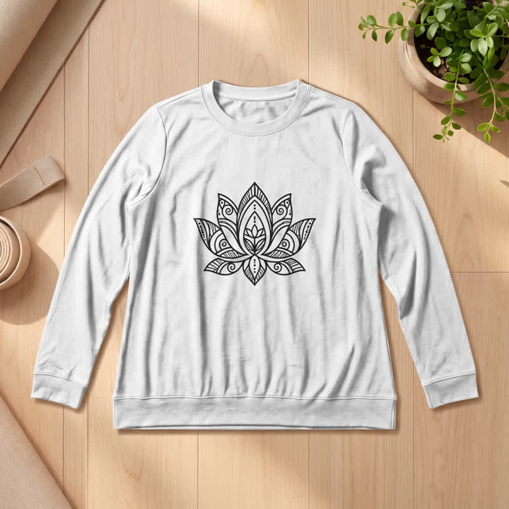 Chemise à manches longues pour femme Olivenorma en mélange de coton doux imprimé mandala et lotus - Blanc - 2XL - image 3