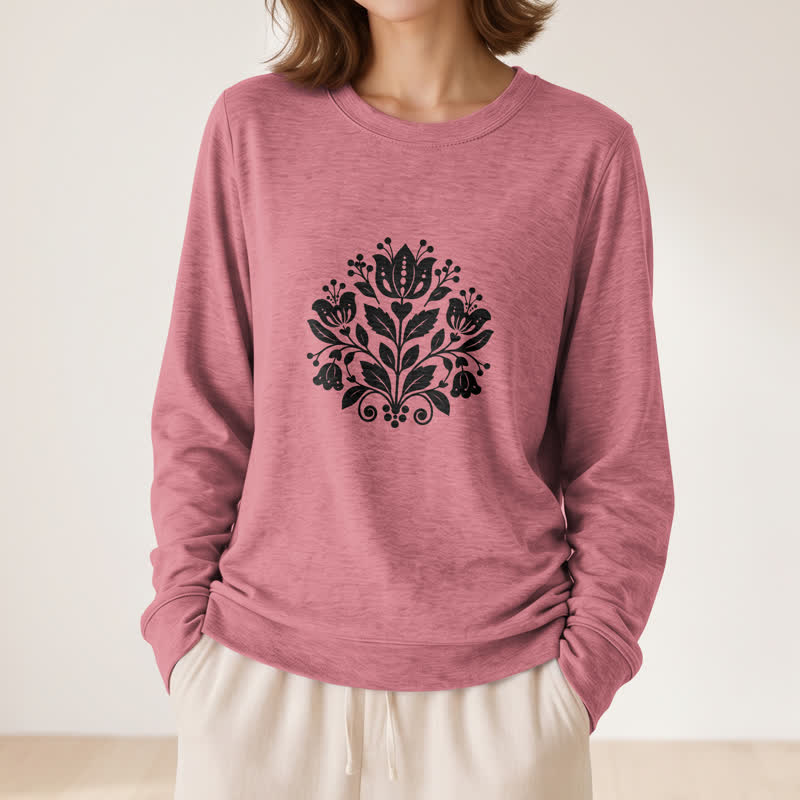Chemise à manches longues pour femme Olivenorma en mélange de coton doux à imprimé floral folk - image 2