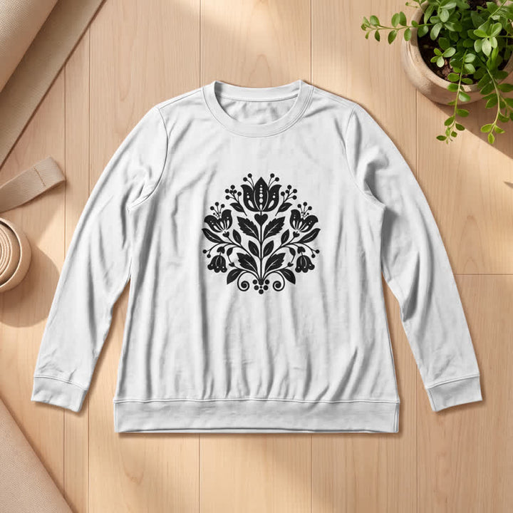 Chemise à manches longues pour femme Olivenorma en mélange de coton doux à imprimé floral folk - Blanc - 2XL - image 3