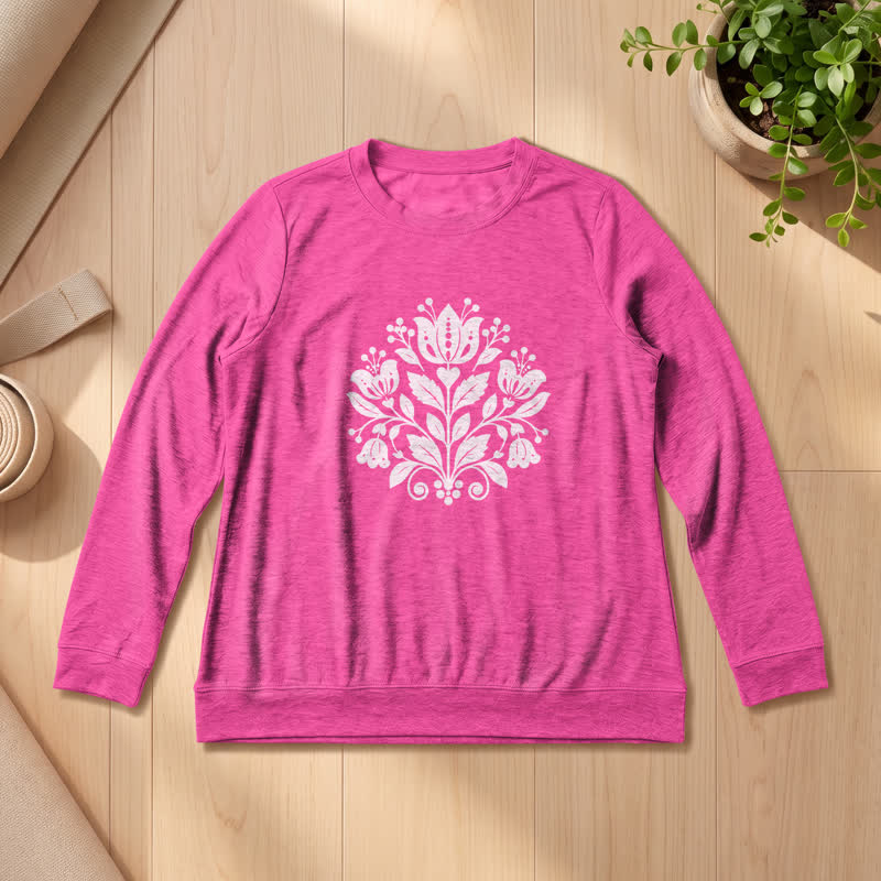 Chemise à manches longues pour femme Olivenorma en mélange de coton doux à imprimé floral folk - Rose - 2XL - image 18