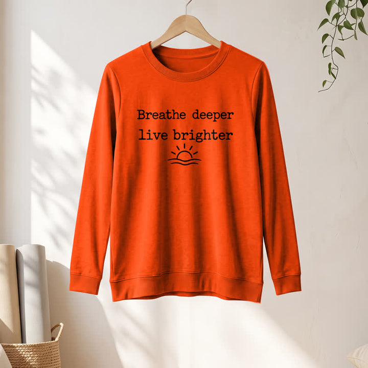 T-shirt à manches longues pour femme Olivenorma en mélange de coton doux avec imprimé de la citation « Respirez plus profondément ». - image 28