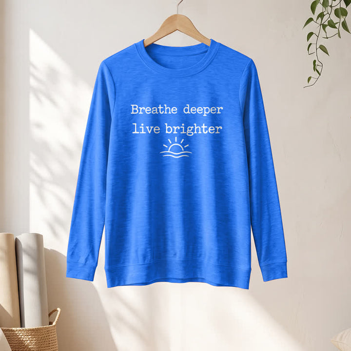 T-shirt à manches longues pour femme Olivenorma en mélange de coton doux avec imprimé de la citation « Respirez plus profondément ». - image 19