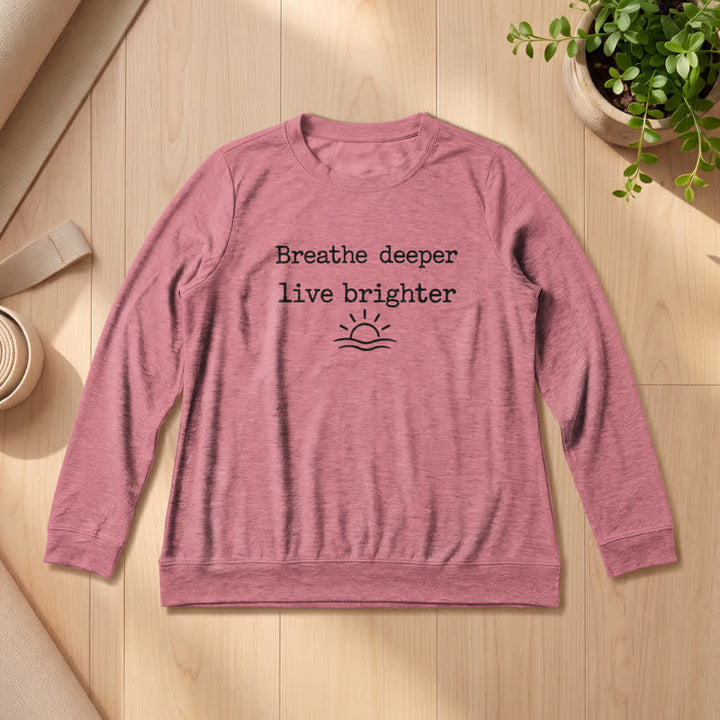 T-shirt à manches longues pour femme Olivenorma en mélange de coton doux avec imprimé de la citation « Respirez plus profondément ». - Or rose - 2XL - image 9