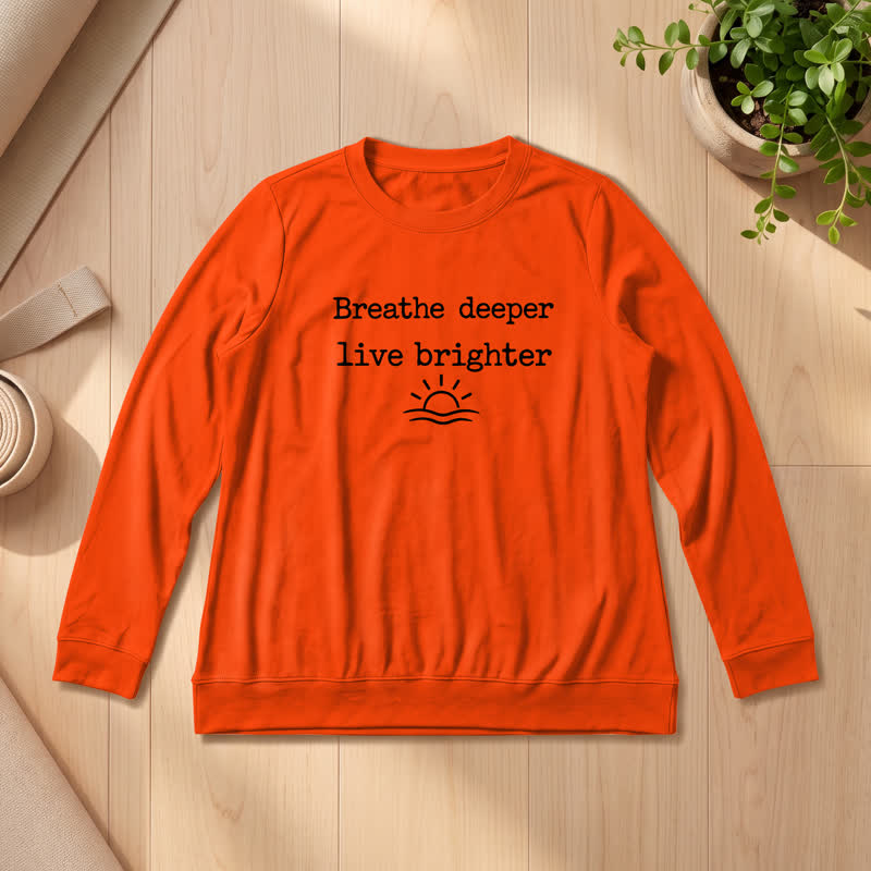 T-shirt à manches longues pour femme Olivenorma en mélange de coton doux avec imprimé de la citation « Respirez plus profondément ». - Orange - 2XL - image 27