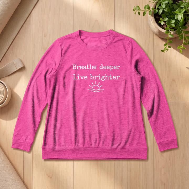 T-shirt à manches longues pour femme Olivenorma en mélange de coton doux avec imprimé de la citation « Respirez plus profondément ». - Rose - 2XL - image 21