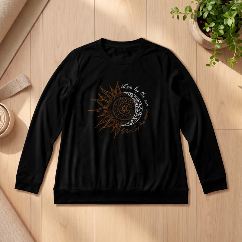 Chemise à manches longues pour femme Olivenorma en mélange de coton doux avec imprimé mandala soleil et lune - Noir - 2XL - image 6