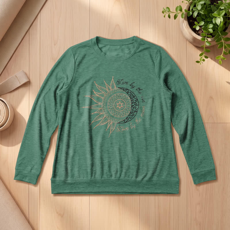 Chemise à manches longues pour femme Olivenorma en mélange de coton doux avec imprimé mandala soleil et lune - Vert vintage - 2XL - image 0