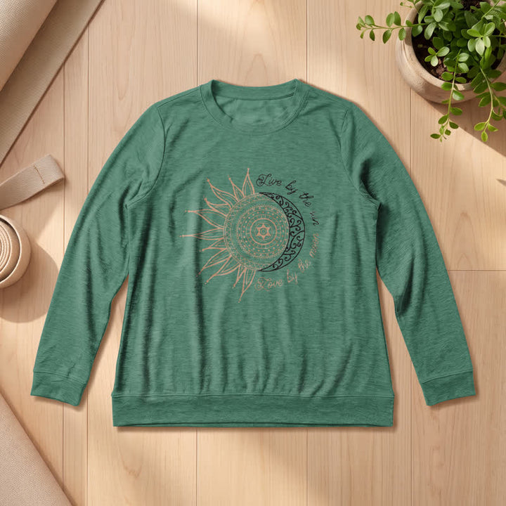 Chemise à manches longues pour femme Olivenorma en mélange de coton doux avec imprimé mandala soleil et lune - Vert vintage - 2XL - image 0
