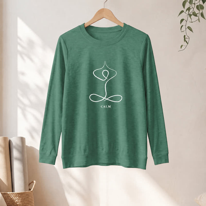 T-shirt à manches longues pour femme Olivenorma en mélange de coton, imprimé « Breath & Calm Line Art Print ». - image 43
