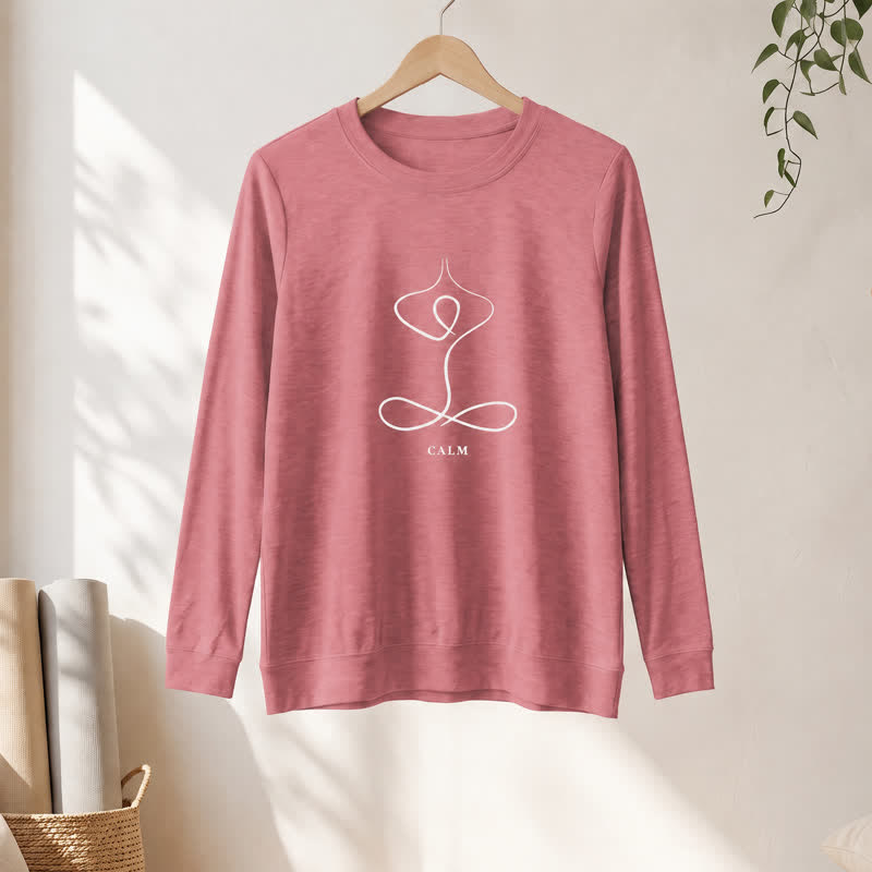 T-shirt à manches longues pour femme Olivenorma en mélange de coton, imprimé « Breath & Calm Line Art Print ». - image 19