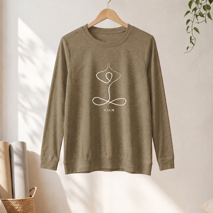 T-shirt à manches longues pour femme Olivenorma en mélange de coton, imprimé « Breath & Calm Line Art Print ». - image 49