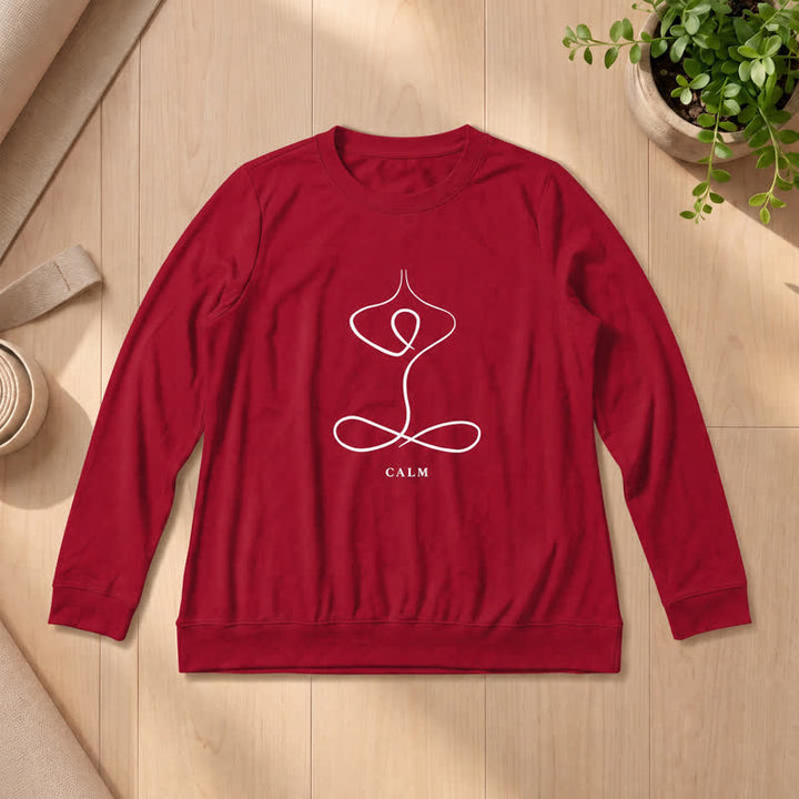 T-shirt à manches longues pour femme Olivenorma en mélange de coton, imprimé « Breath & Calm Line Art Print ». - CALME - Vin - 2XL - image 60