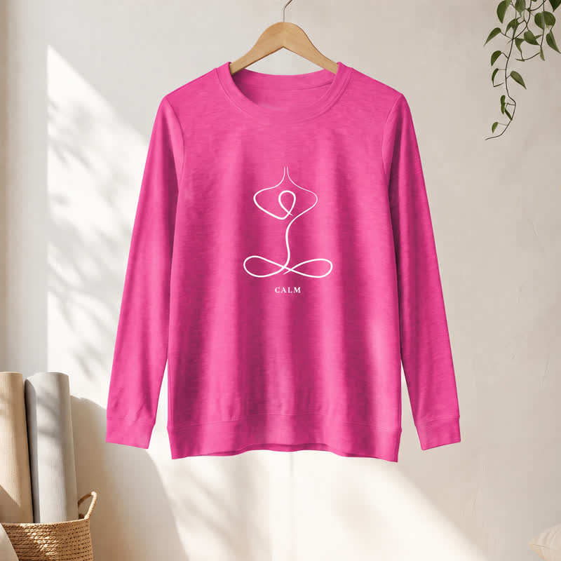 T-shirt à manches longues pour femme Olivenorma en mélange de coton, imprimé « Breath & Calm Line Art Print ». - image 37