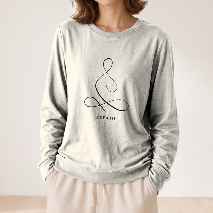 T-shirt à manches longues pour femme Olivenorma en mélange de coton, imprimé « Breath & Calm Line Art Print ». - image 5