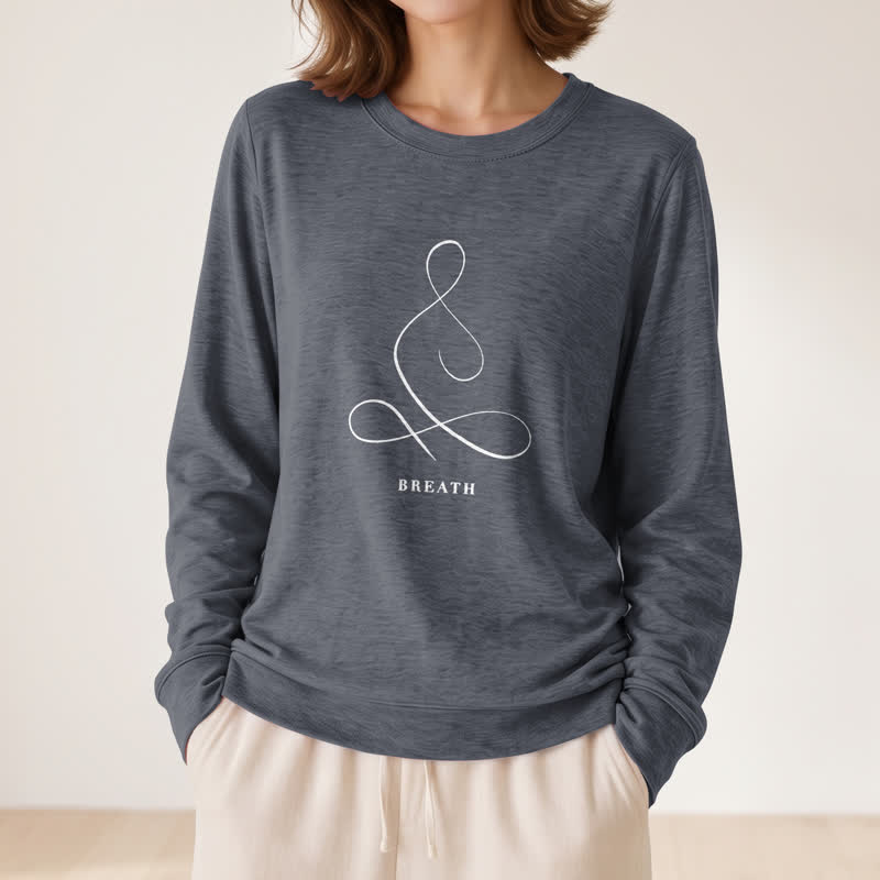 T-shirt à manches longues pour femme Olivenorma en mélange de coton, imprimé « Breath & Calm Line Art Print ». - image 29