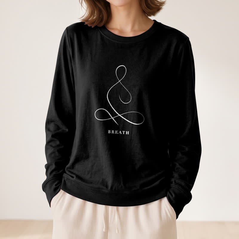 T-shirt à manches longues pour femme Olivenorma en mélange de coton, imprimé « Breath & Calm Line Art Print ». - image 17