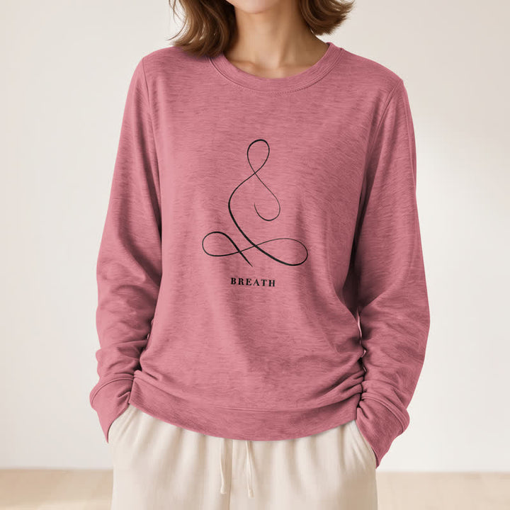 T-shirt à manches longues pour femme Olivenorma en mélange de coton, imprimé « Breath & Calm Line Art Print ». - image 23
