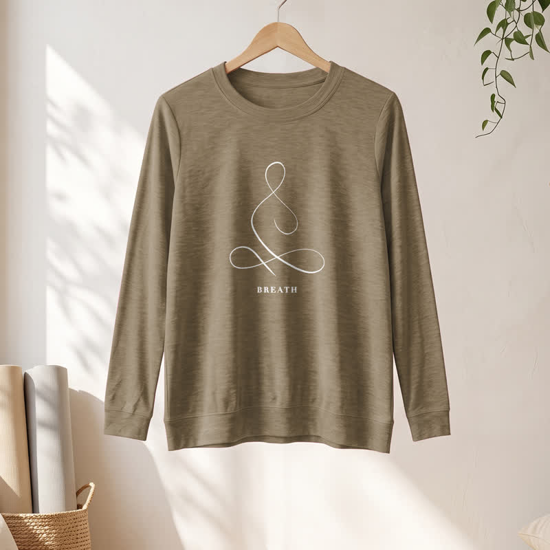 T-shirt à manches longues pour femme Olivenorma en mélange de coton, imprimé « Breath & Calm Line Art Print ». - image 52