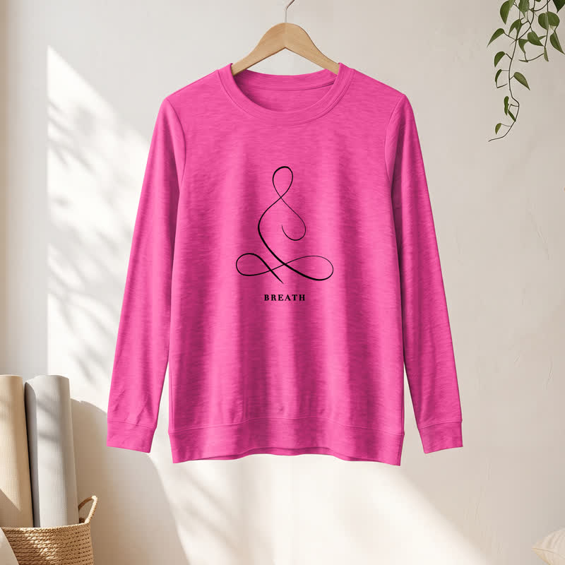 T-shirt à manches longues pour femme Olivenorma en mélange de coton, imprimé « Breath & Calm Line Art Print ». - image 40