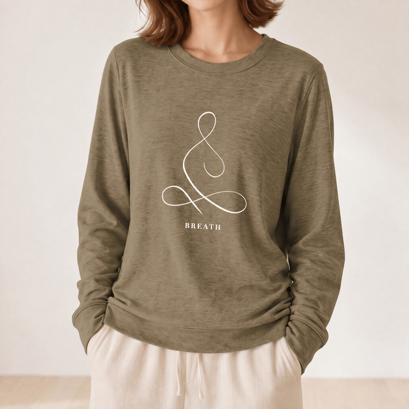 T-shirt à manches longues pour femme Olivenorma en mélange de coton, imprimé « Breath & Calm Line Art Print ». - image 53