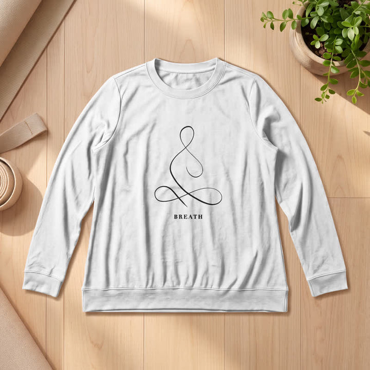 T-shirt à manches longues pour femme Olivenorma en mélange de coton, imprimé « Breath & Calm Line Art Print ». - HALEINE - Blanc - 2XL - image 9