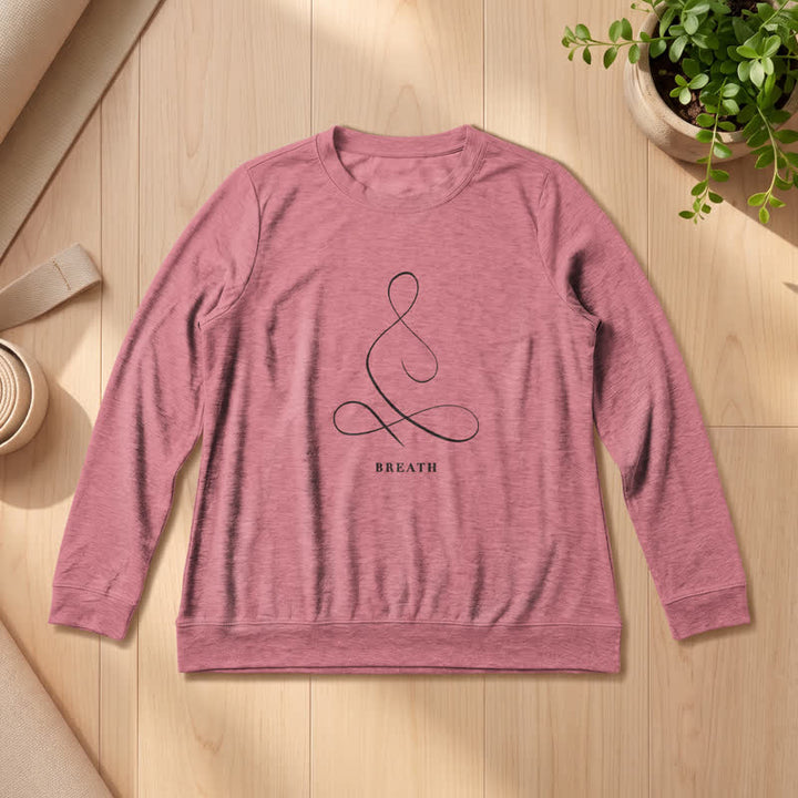 T-shirt à manches longues pour femme Olivenorma en mélange de coton, imprimé « Breath & Calm Line Art Print ». - HALEINE - Or rose - 2XL - image 21