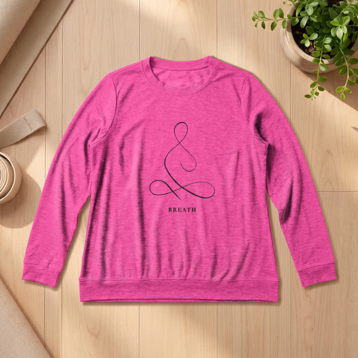 T-shirt à manches longues pour femme Olivenorma en mélange de coton, imprimé « Breath & Calm Line Art Print ». - HALEINE - Rose - 2XL - image 39
