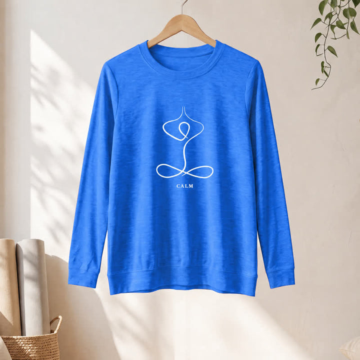 T-shirt à manches longues pour femme Olivenorma en mélange de coton, imprimé « Breath & Calm Line Art Print ». - image 31
